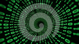 Tunnel of green binary code receding into darkness digital data