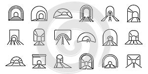 Tunnel icons set outline vector. Rail track