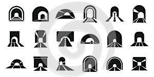 Tunnel icons set simple vector. Rail track