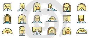 Tunnel icons set vector color line