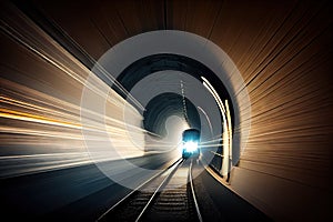 tunnel of light, with speeding train and blurred surroundings