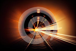 tunnel of light, with speeding train and blurred surroundings