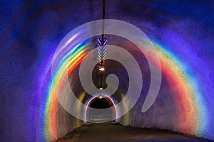 Tunnel with lightpainting in the LGBT colors. photo