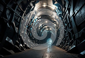 A tunnel made of blob and fold architecture, designed parametrically, tunnels through the nightspace - generated by ai