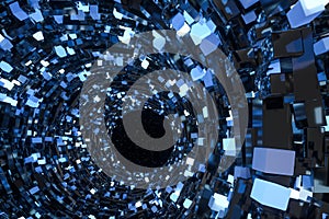 Tunnel made of blocks, technology background, 3d rendering