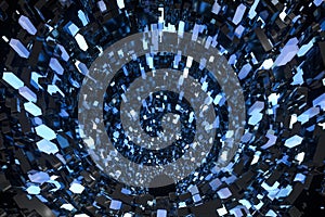 Tunnel made of blocks, technology background, 3d rendering