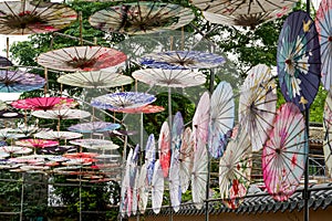 Tunnel made of Japanese oil paper painted umbrellas