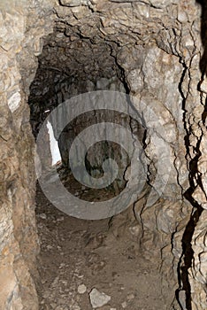 A tunnel in Mount Lagazuoi, part of a defense system in the First World War at the Dolomite Alps, South Tirol