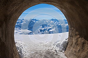 tunnel at Nebelhorn mountain, winter landscape Oberstdorf