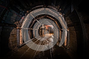 Tunnel in old coal mine, reinforced with wood