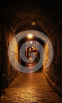 The tunnel of one mountain with yellow light