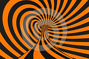 Tunnel optical 3D illusion raster illustration. Contrast lines background. Hypnotic stripes ornament. Psychedelic, abstract art