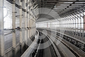 Tunnel with railways in Tokyo. Perspective