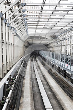 Tunnel with railways in Tokyo. Perspective.