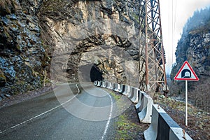 Tunnel in the rock on the road to Svaneti, Georgia