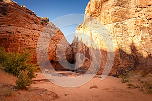 Tunnel Slot during sunny day with blue sky in Escalante National Monument,  Grand Staircase trail, Utah