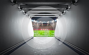 Tunnel in stadium with american football field