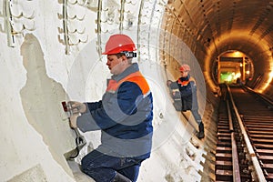 Tunnel worker at underground construction site