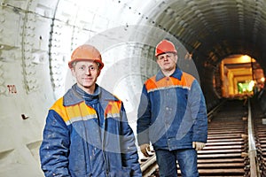 Tunnel workers at underground construction site