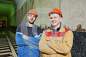 Tunnel workers at underground construction site