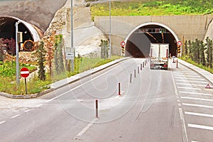 Tunnels in mountain road in Antalya