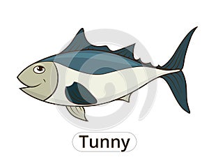 Tunny sea fish cartoon illustration for children