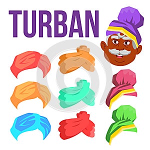 Turban Vector. Indian, Arabic Head Cap, Hat. Bedouin Headdress. Isolated Cartoon Illustration