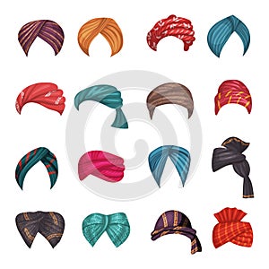 Turbans. Arabian and indian clothes recent vector authentic arabian set