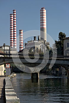 Turbigo, Milan, Lombardy, Italy. March 24, 2019. Turbigo power station, located along the Naviglio Grande