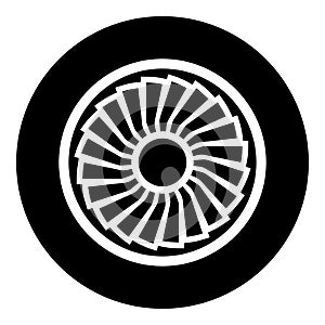 Turbine airplane turbomachine jet engine aircraft motor fan plane icon black color vector illustration image flat style