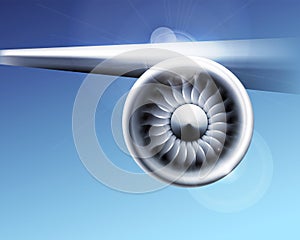 Turbine engine jet for airplane with fan blades in a circular motion. Vector illustration for aircraft industry. Close
