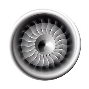Turbine engine jet for airplane with fan bladesin a circular motion. Vector illustration for aircraft industry. Close-up