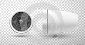 Turbine  turbomachine realistic set. Rotary mechanical device  generating energy. Front  side view