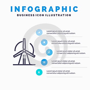 Turbine, Wind, Energy, Power Line icon with 5 steps presentation infographics Background