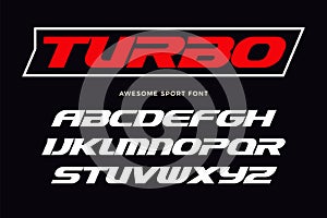 Turbo font. Heavy italic letters, modern type for sport logo, speed race headline, dynamic monogram, lettering and