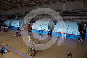 Turbo generator with hydrogen cooling at the machinery room of Nuclear Power Plant