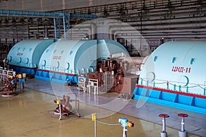 Turbo generator with hydrogen cooling at the machinery room of Nuclear Power Plant