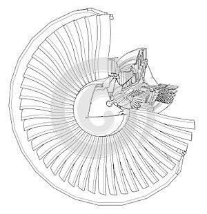 Turbo jet engine aircraft. Vector line illustration.