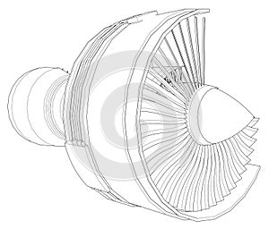 Turbo jet engine aircraft. Vector line illustration.