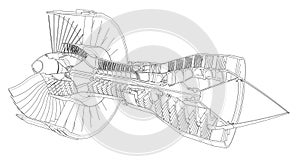 Turbo jet engine aircraft. Vector line illustration.