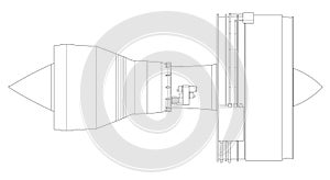 Turbo jet engine aircraft. Vector line illustration.