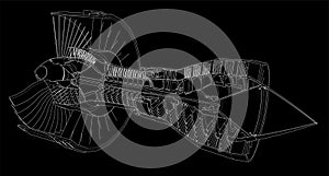 Turbo jet engine aircraft. Vector line illustration.