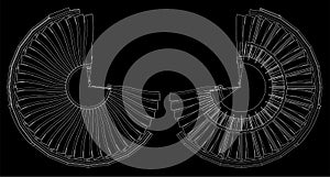 Turbo jet engine aircraft. Vector line illustration.