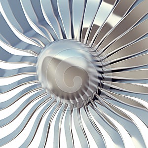 Turbo jet engine blades close-up. 3d illustration