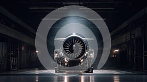 Turbo-jet engine of the plane, close up