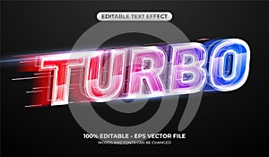 Turbo light text effect. Editable speed automotive text effect with gradient glowing neon
