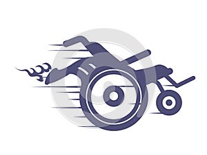 Turbo motor wheelchair with fired exhaust pipe, speed engine with turbine, racing wheelchair icon