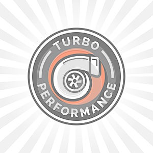 Turbo performance icon badge with car turbocharger compressor symbol