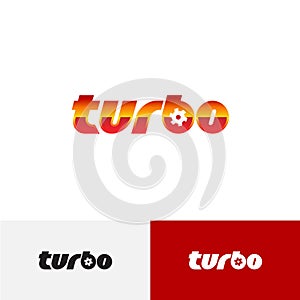Turbo word text logo with turbine charger fan