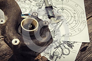 Turbocharger on the main plan - Technical plans and Caliper